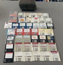 HUGE VINTAGE Mixed Lot of 44 Apple Macintosh Disks Microsoft Software w/ Case picture