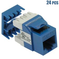 24x Cat5e RJ45 Network LAN Ethernet Keystone Jack 180 Degree 110 Punch Down Blue picture