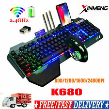 Rechargeable Wireless Gaming Keyboard Mouse and Mice Pad Set Rainbow LED Backlit picture