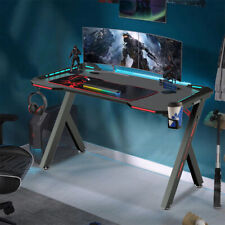 XXL LED Gaming Desk Computer Desk w/ Rock-solid Steel Legs＆3D Carbon Fiber Top picture
