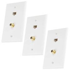 3x Cat5E RJ45 Ethernet + F Type Coax Cable Coupler Wall Plate Gold Plated White picture