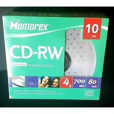 Memorex CD-RW 10 Pack 4X 700MB 80 Min Compact Discs Rewritable Brand New SEALED picture