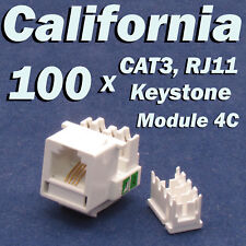 100 X Pcs CAT3 Keystone Jack RJ11 6P4C Phone Telephone RJ12 Modular White CAT 3  picture