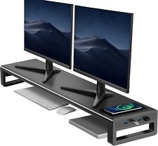 Dual Monitor Stand w/ Wireless Charger and 4 USB 3.0 Ports - Black Metal Alloy picture