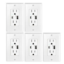 5PK 4.2A Type-C/A USB Wall Outlet Charger Tamper Resistant 15A Duplex Receptacle picture