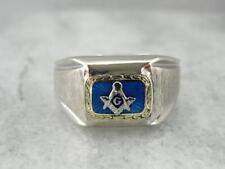 Vintage Masonic Ring in Guilloche Enamel and Textured White Gold picture