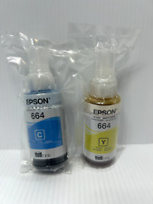 Genuine Epson 664 Cyan & Yellow Ink Bottles Dates: March & June 2020 picture