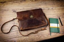 Brown distressed leather computer bag slim leather macbook bag briefcase picture