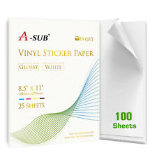 100 Sheets A-SUB Printable Vinyl Sticker Paper Glossy White 8.5x11 Inkjet Cricut picture