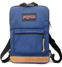 JanSport Right Pack Sleeve Laptop Backpack Blue w/ Leather Accent picture