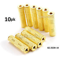 10-PACK 3.5mm Stereo Metal Barrel Connector F/F Coupler Gender Changer, Gold picture
