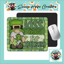 Mouse Pad Gnome Kiss Me I'm Irish St Patrick's Day Anti Slip Back Easy Clean picture