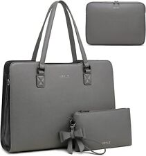 Keyli 4pc Sets Laptop Bag for Women Large Leather Briefcase Grey_2  picture