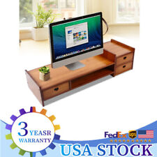 Large Monitor Stand for Computer Screens Solid Bamboo Riser Natural Wood NEW picture