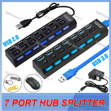 7 Port USB 2.0/3.0 Hub Splitter AC Adapter On/Off Switch Extension for Laptop PC picture