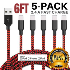 5 Pack 6Ft USB Charger Cable Heavy Duty Lot For iPhone 7 8 X 11 SE Charging Cord picture