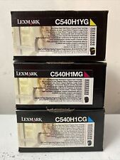 3pk LEXMARK C540 C540H1YG, C540H1CG, C540H1MG NEW Sealed Genuine Toner Cartridge picture