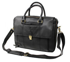 StarHide Real Leather 15.5 Inch Laptop Travel Black Crossbody Shoulder Bag 530 picture