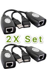 2X Set USB Extension Ethernet RJ45 Cat5e/6 Cable Adapter Extender Over Repeater picture