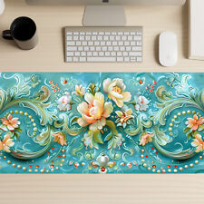 Pearls & Roses Gaming Mouse Pad, Floral Mousepad, Vintage Print Extended Deskmat picture