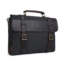 Handmade Waxed Canvas with Leather Briefcase Messenger Bag - Dark Grey picture