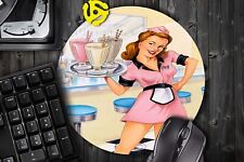 1950's Dinner Girl Pin Up #1 Round Mouse Pad Mousepad picture