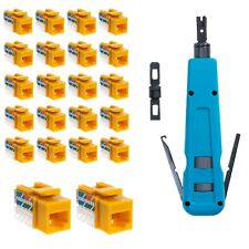 Punch Down Tool with 20 x Cat5e RJ45 Keystone Jack Yellow 45-Degree Network Set picture