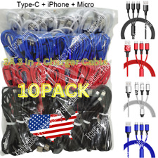 10X Lot 3A Fast USB Charging Cable 3in 1 Charger Cord For iPhone USB-C Micro USB picture