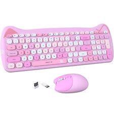 Wireless Keyboards And Mice Combos, Colorful Cute Cat Pattern Slim Compact Siz picture