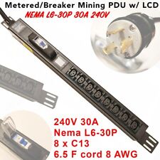 LCD Metered/Breaker Mining PDU 240V 30A Nema L6-30P 8x C13 Cord 6.5F long picture
