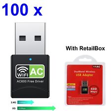 Lot 100 x AC600 Mini USB Wifi Receiver PC Wireless Network Card 2.4G/5G 600Mbps picture