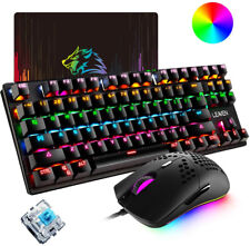 US Mechanical Gaming Keyboard and Mouse Set 87Keys Rainbow Backlit PC Laptop PS4 picture