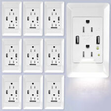 LED Night Lights Wall USB Outlet Charger Tamper Resistant Receptacle Plug 10 Pcs picture