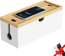 Bamboo Cable Management Box, Medium Cord Organizer Box Cable Box to Hide Wires & picture