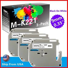 3 PK MK221 MK-221 Label Tape Used for P-touch PT-45M PT-55BM(Black on White) picture