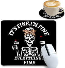 Funny Skull Square Mouse Pad for Desk 10.2 X 8.6 Inch, Coffee Lover Skeleton Gam picture