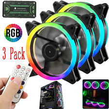 3 Pack RGB LED Quiet Computer Case PC Cooling Fan 120mm with 1 Remote Control US picture