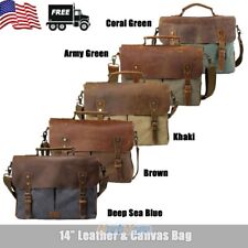 Men Vintage Leather Canvas 14'' Laptop Schoolbag Satchel Shoulder Messenger Bag picture