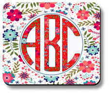 Monogram Initials Personalized Custom Mouse Pad Flower Design 1/8in or 1/4in picture