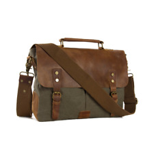 Handmade Waxed Canvas & Leather Satchel Messenger Bag - Army Green/Brown picture