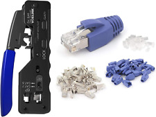 Ethernet RJ45 Pass through Crimping Tool Bundle with 30-Pack Nickel Plated Shiel picture
