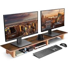 Large Dual Monitor Stand Riser - Solid Wood Desk Shelf with Eco Cork Legs for... picture
