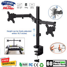 Double Twin Arm Desk Mount Bracket LCD Computer Monitor Stand 13”-27” Screen TV picture
