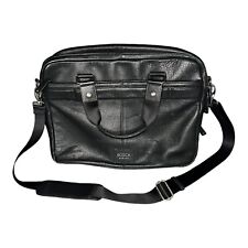 Bosca Italian Leather Stringer Crossbody Black Briefcase 5 Compartments 16” 12” picture