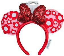 2024 Disney Parks Minnie Mouse Sequined Red Bow Flowers Padded Ear Headband picture