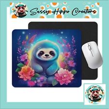 Mouse Pad Neon Sloth Colorful Flowers Anti Slip Back Easy Clean Sublimated picture