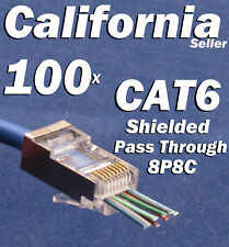 100 X CAT6 Shielded RJ45 Pass Through Modular Plug Connector Open End CAT 6 8p  picture