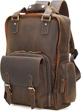 Large Vintage Full Grain Italian Leather Backpack 15.6 Inch Laptop Bag Hiking picture
