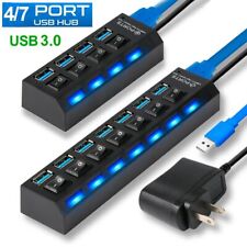4 7 Port USB 3.0 2.0 High Speed Hub Powered Splitter ON/OFF Switch Power Adapter picture