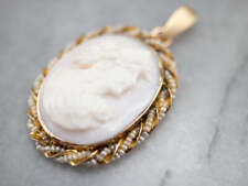 Antique Pink Shell Cameo and Seed Pearl Pendant picture